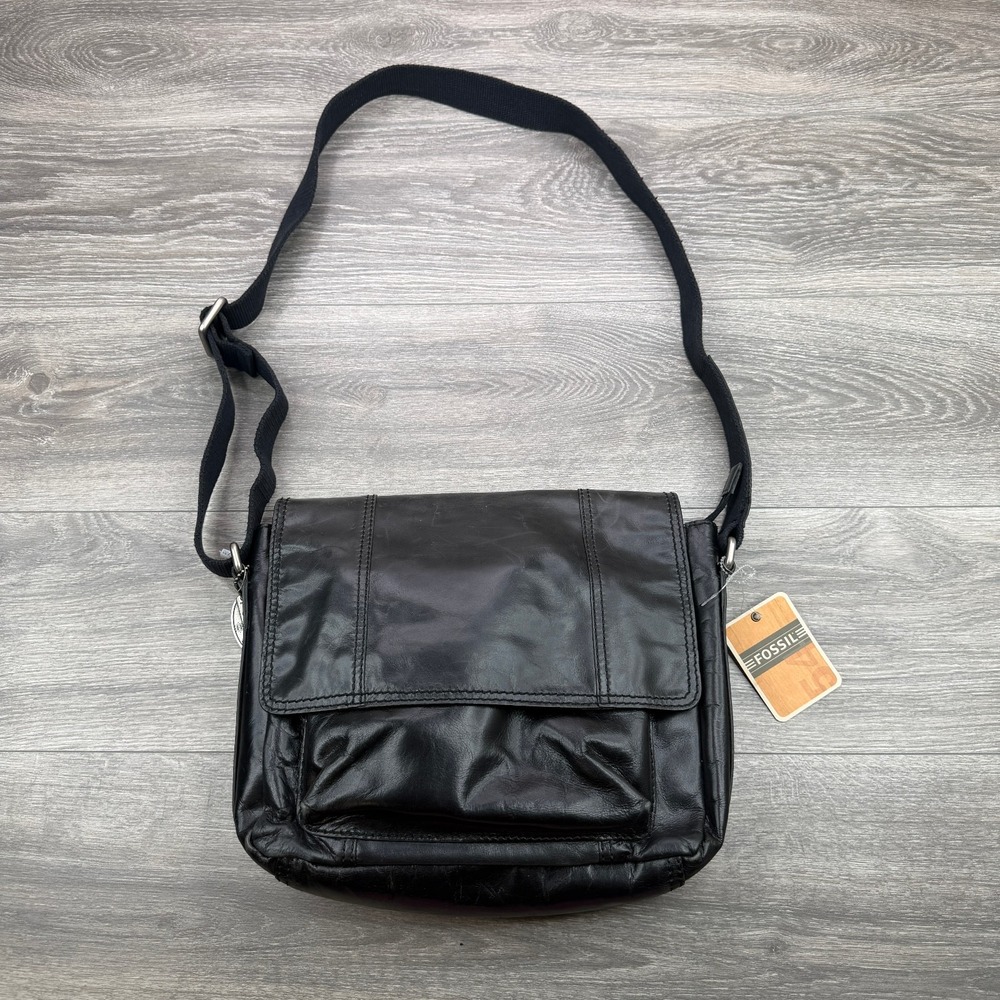 Fossil Grant Commuter Messenger Bag MBG1243001 Black Leather Shoulder Crossbody